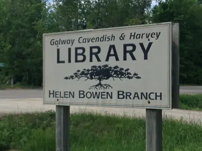 old cavendish library sign as Helen Bowen Branch